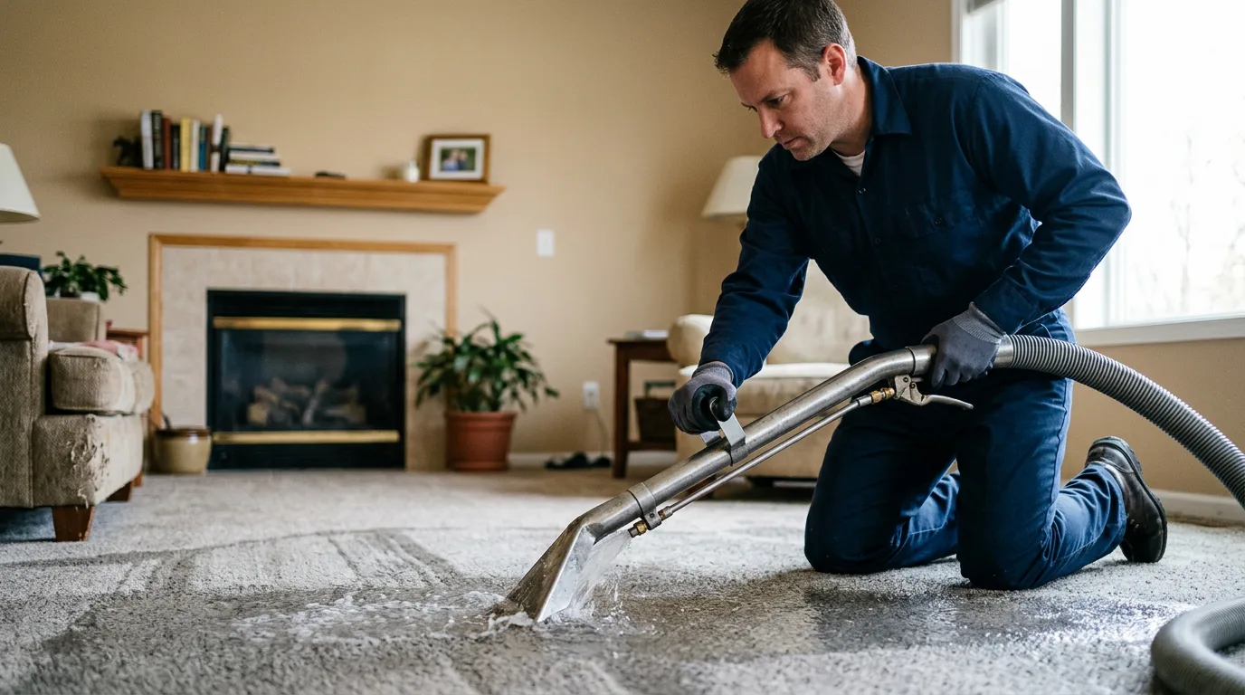 Water damage restoration technician working near Kearney, MO
